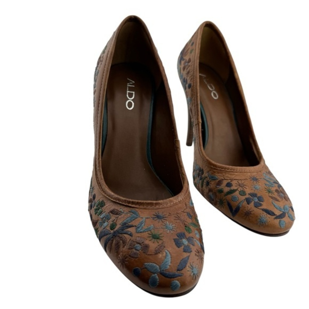 Aldo Brown Floral Embroidered Pumps